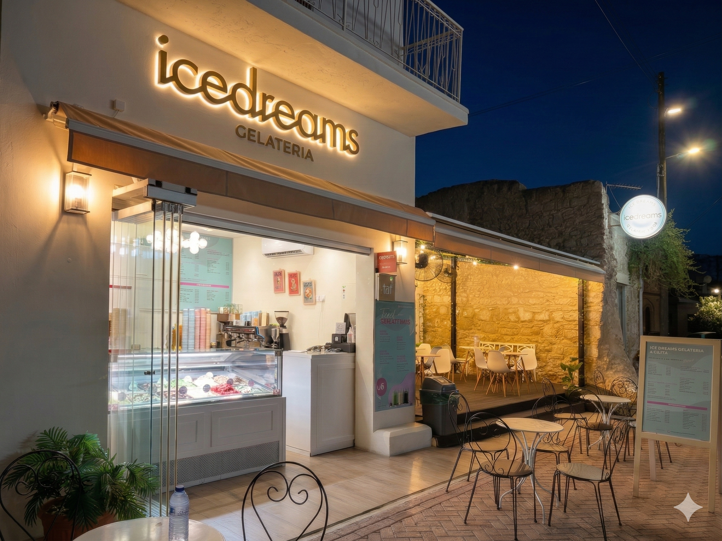 Storefront outside icedreams gelato & caffe